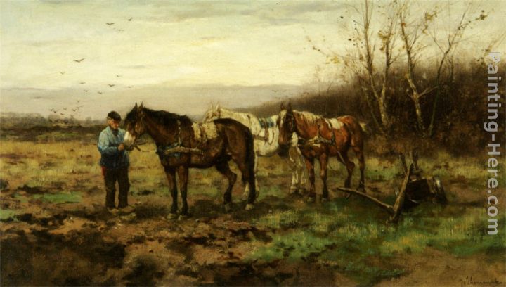 Tethering the Plough Horses painting - Johan Frederik Cornelis Scherrewitz Tethering the Plough Horses art painting
